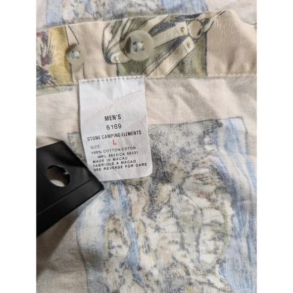 Woolrich Mens Large Stone Camping Elements All Over Print Cotton Button Up Shirt - Picture 3 of 8